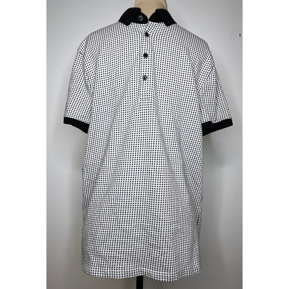 Express Mens Polo Shirt Micro Diamond Print Small Black White Preppy Modern